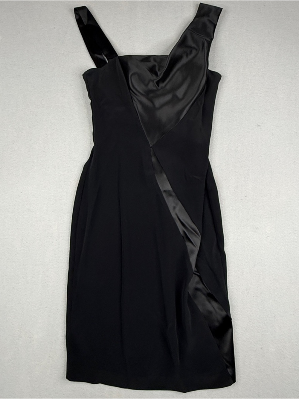 Vintage Dina Bar-El Black Satin Draped Cocktail Dress USA 90s Small